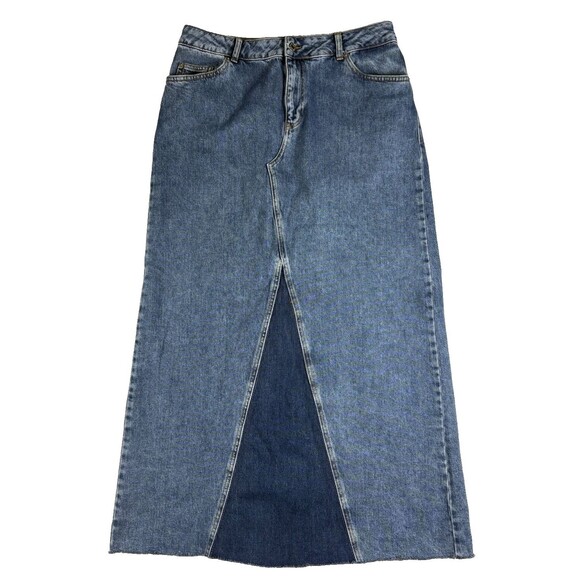 Nakd Dresses & Skirts - NA-KD Denim Maxi Skirt Contrast Panel Raw Hem Stretch Jean Women's M EU 40